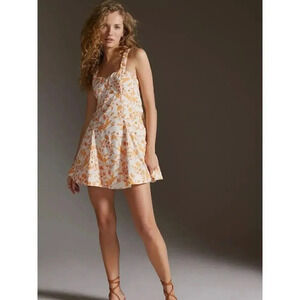 Anthropologie Maeve Womens Sweetheart Mini Floral Dress Orange And White Small